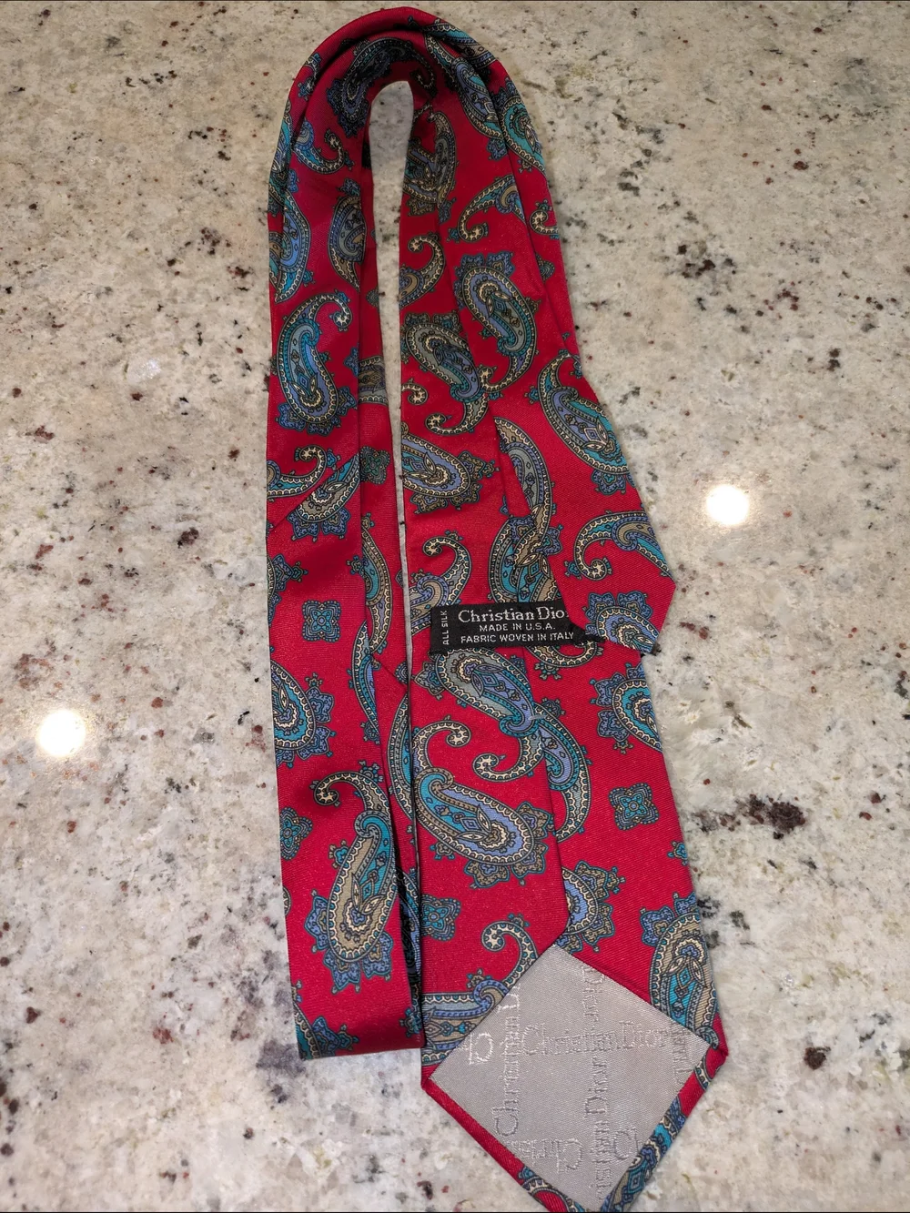 Vintage Christian Dior 100% Silk Red Paisley Neck Tie Made in USA Woven Italy